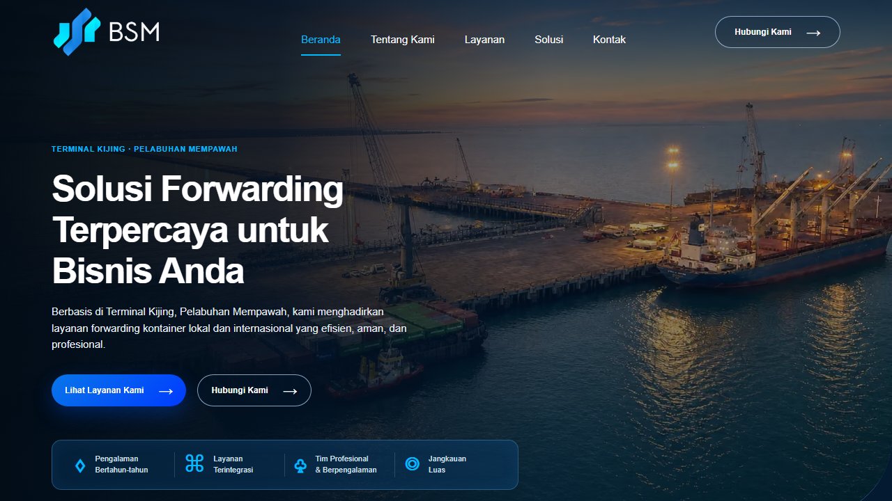 Screenshot hero page PT. Bhumi Selaras Mitra - Forwarding & Stevedoring Terminal Kijing Mempawah Portal