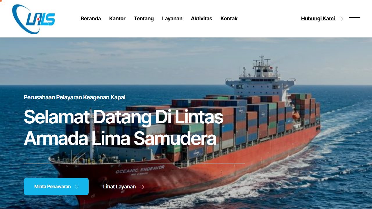 Screenshot hero page PT Lintas Armada Lima Samudera - Shipping Agency, STS Bunker & Vessel Operations Portal