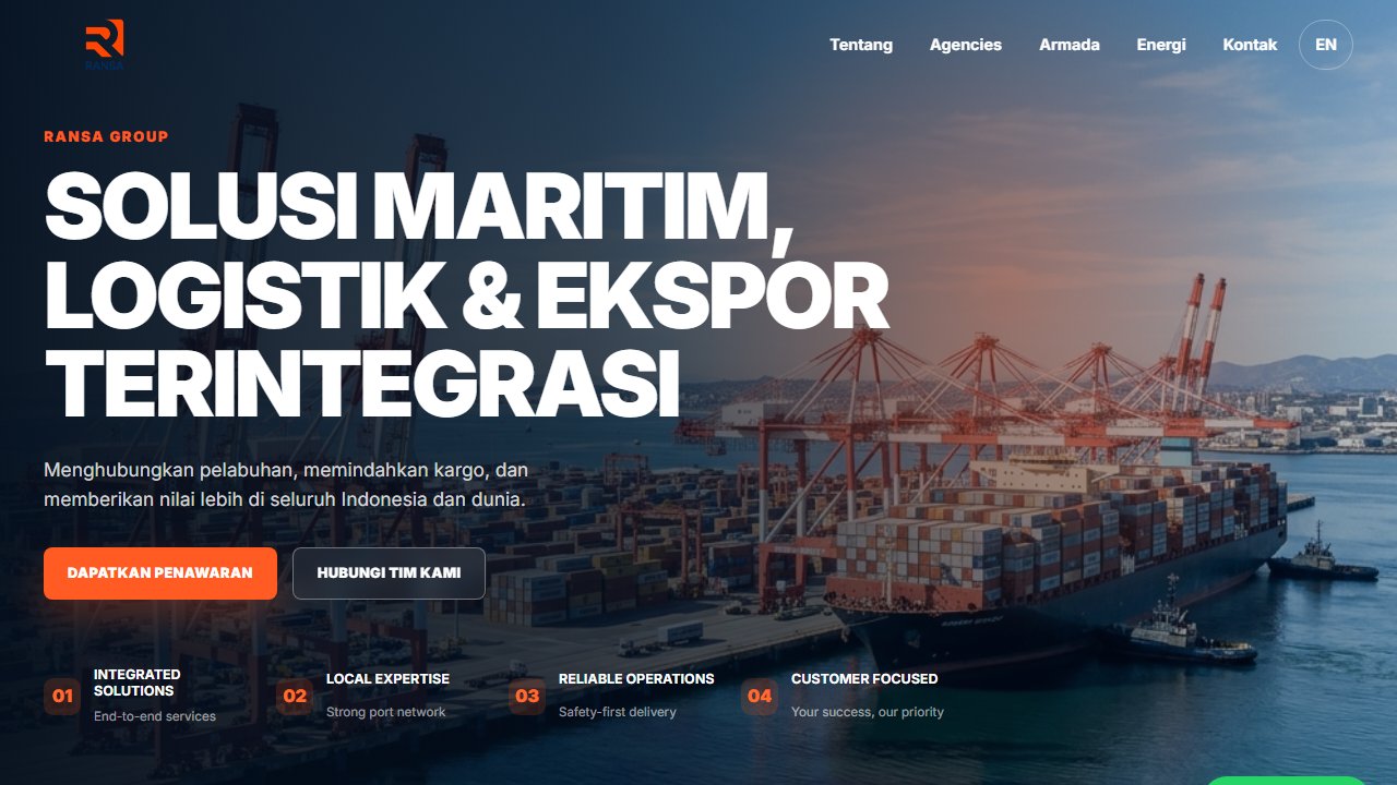 Screenshot hero page Ransa Group - Integrated Maritime, Logistics & Export Solutions Portal